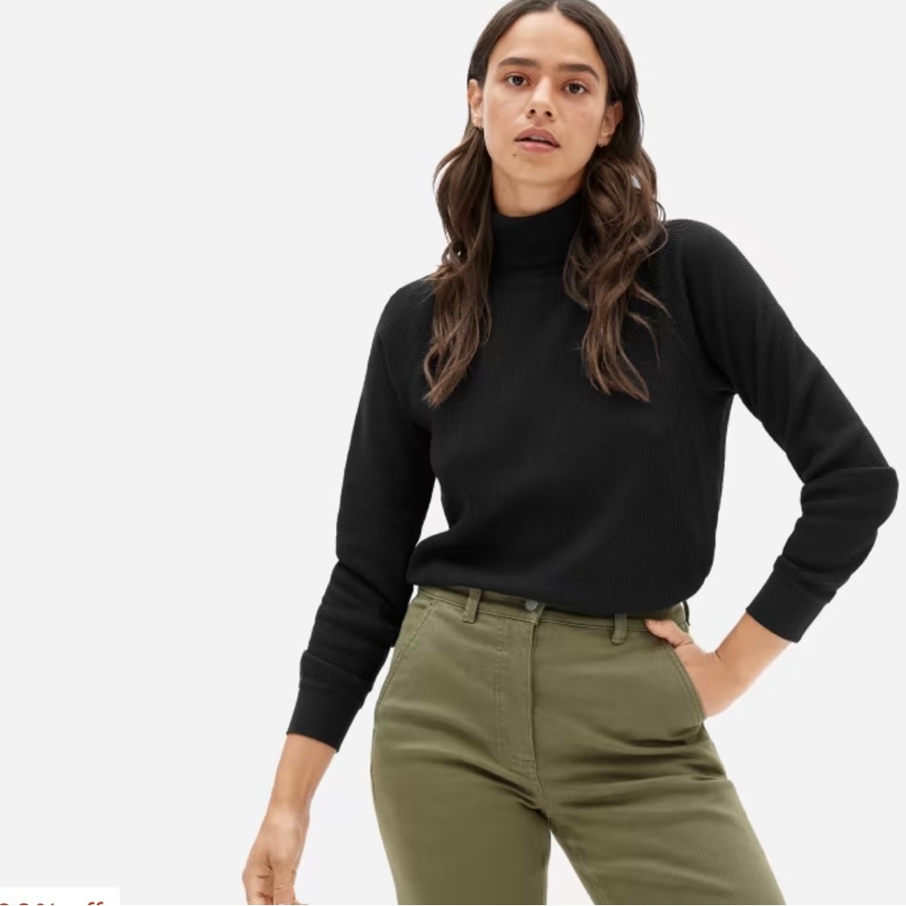 Everlane Black The Organic Cotton Turtleneck Waffle Tee Small